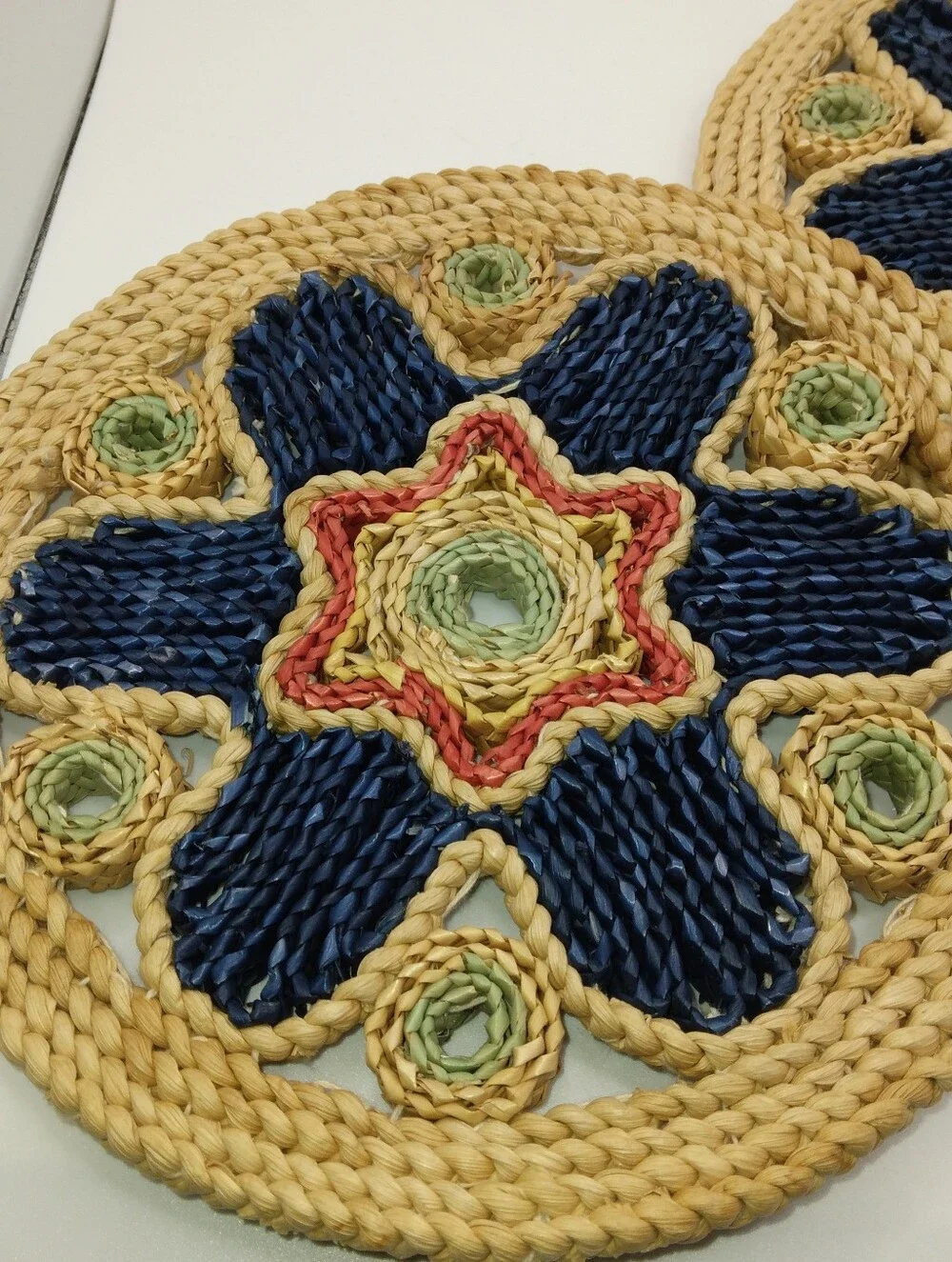 Pair Of Vintage Boho Raffia/Rattan Trivets/Wall Decor.   READ.